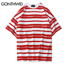 Load image into Gallery viewer, GONTHWID Striped Full Letter Printed Short Sleeve T-shirts