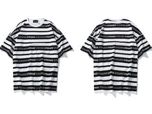 Load image into Gallery viewer, GONTHWID Striped Full Letter Printed Short Sleeve T-shirts