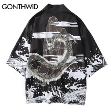 Load image into Gallery viewer, GONTHWID Japanese Dragon Printed Kimono Shirt