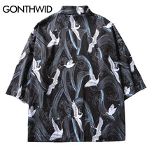 Load image into Gallery viewer, GONTHWID Japanese Crane Printed Kimono Cardigan Shirt