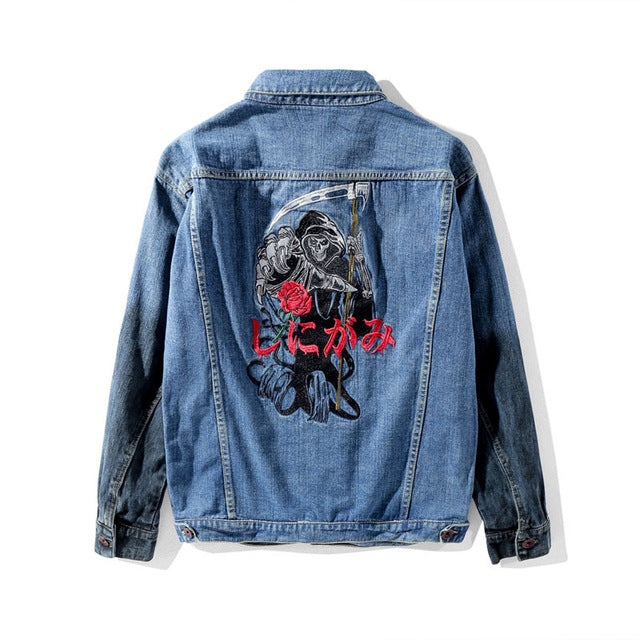GONTHWID Embroidery Grim Reaper Rose Jackets