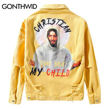 Load image into Gallery viewer, GONTHWID God Printed Ripped Hole Destroyed Denim Jackets