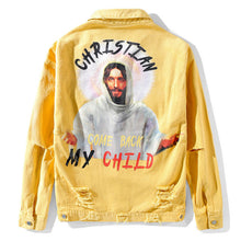 Load image into Gallery viewer, GONTHWID God Printed Ripped Hole Destroyed Denim Jackets