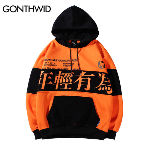 GONTHWID Color Block Letter Printed Pullover Fleece Hoodies