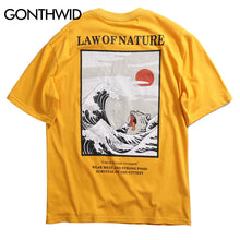 Load image into Gallery viewer, GONTHWID Japanese Ukiyo Cat Wave Printed  T Shirts