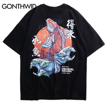 Load image into Gallery viewer, GONTHWID Japanese Harajuku Style Koi Carp  Tshirts