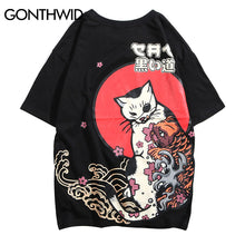 Load image into Gallery viewer, GONTHWID Japanese Ukiyo Cat Printed T Shirts