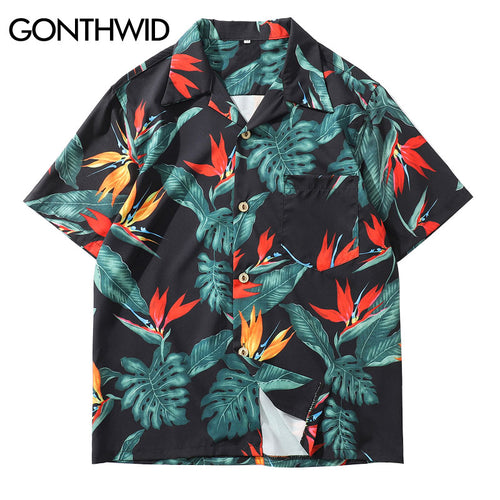 GONTHWID Floral Hawaiian Aloha Beach Shirts