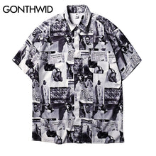 Load image into Gallery viewer, GONTHWID Vintage Newspaper Print Hawaiian Beach Shirts