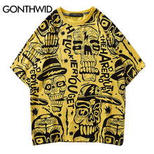 Load image into Gallery viewer, GONTHWID Hip Hop Skull Graffiti Print T Shirts