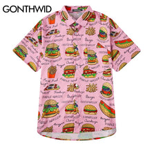 Load image into Gallery viewer, GONTHWID French Fries Hamburger Chips Print Hawaiian Aloha Beach Shirts