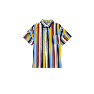 GONTHWID Rainbow Vertical Striped Short Sleeve Aloha Beach Shirt