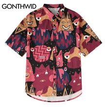 Load image into Gallery viewer, GONTHWID Cartoon Graffiti Print Hawaiian Beach Shirts