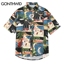 Load image into Gallery viewer, GONTHWID Vintage Mens Print Hawaiian Beach Aloha Shirt