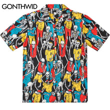 Load image into Gallery viewer, GONTHWID Hip Hop Skull Print Hawaiian Beach Shirts